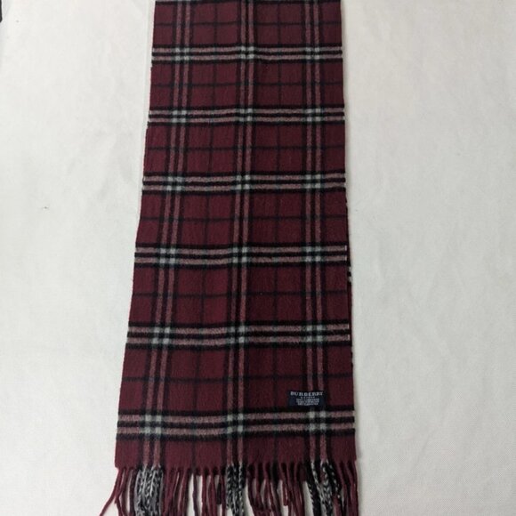 BURBERRY London Classic Nova Check Knit 100% Cashmere Neck Warmer Maroon SCARF - Picture 4 of 8